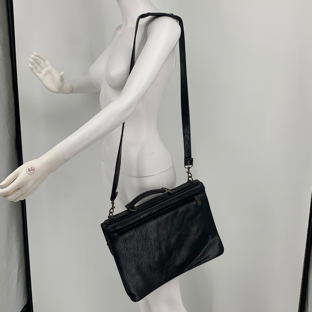 VINTAGE Elegant unisex Black work ofc briefcase Shoulder crossbody Bag w key 🔑 - Picture 6 of 17